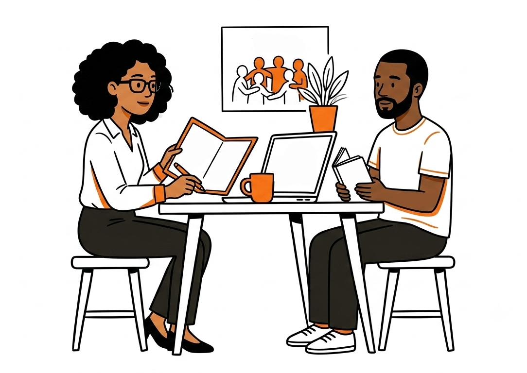 Two colleagues having a one-on-one conversation
