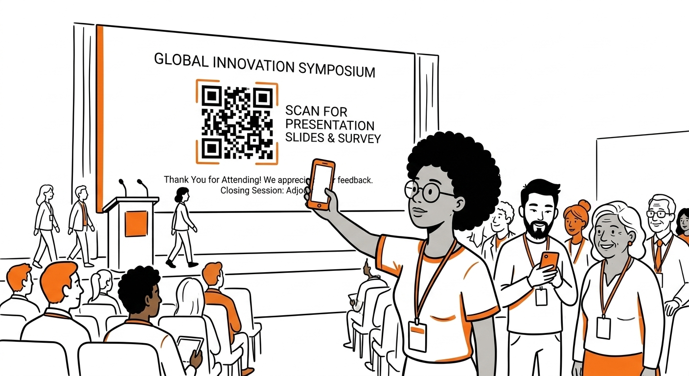 Attendee scanning a QR code on a conference closing slide