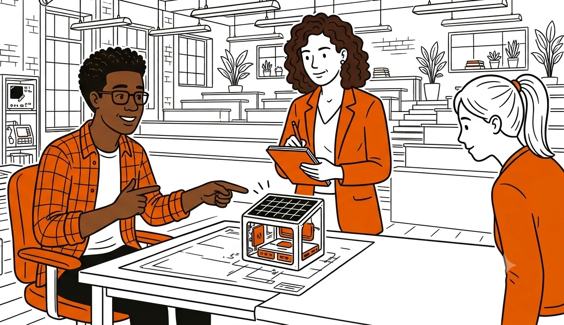 Designer and researcher collaborating over interview report insights
